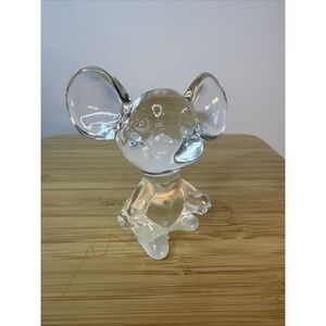 Vintage Signed Fenton Clear Art Glass Mouse Paperweight Figurine Big Ears 3"